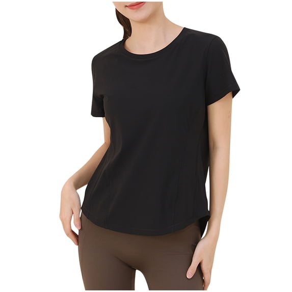hotojiny Workout Tops for Women Plus Size Breathable Crew Neck Short Sleeve Athletic Tee Lightweight Short Sleeve Curve Hem Summer Shirt