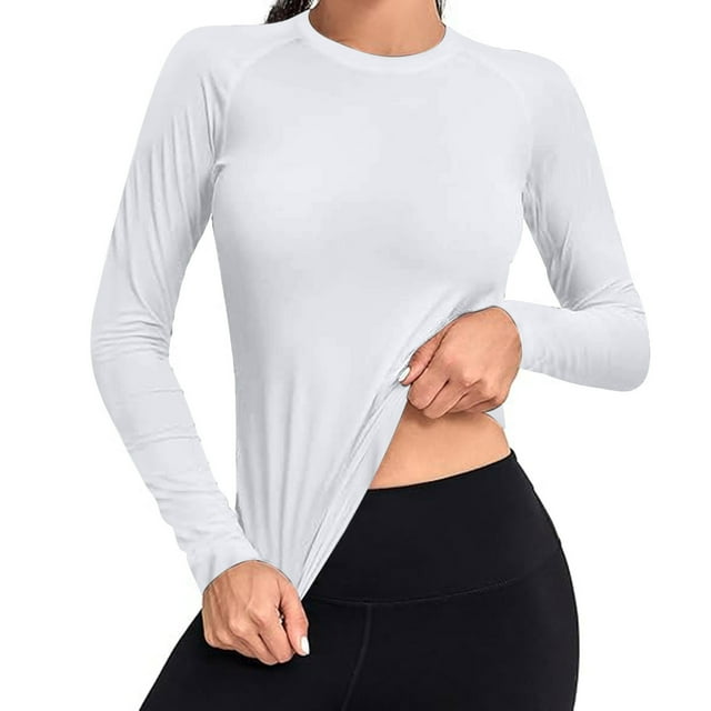 hotojiny Workout Tops for Women Soft Stretch Long Sleeve Casual Tee Athletic Running Crew Neck Yoga Plain T-Shirt