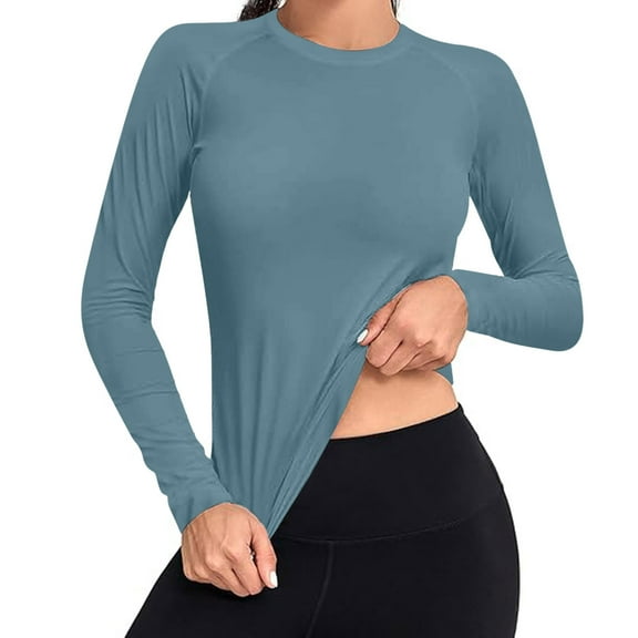 hotojiny Workout Tops for Women Soft Stretch Long Sleeve Casual Tee Athletic Running Crew Neck Yoga Plain T-Shirt