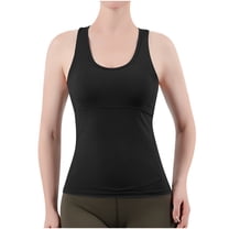 hotojiny Workout Tops for Women with Built in Bra Slim Solid Yoga Shirt Stretch Crew Neck Sleeveless Gym Running Athletic Tee