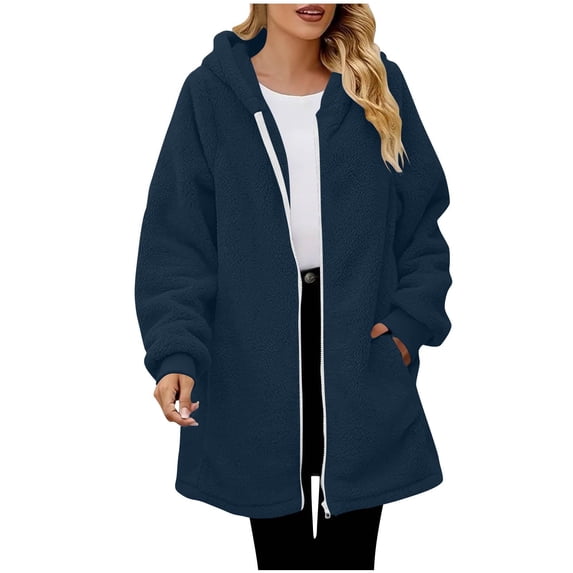 hotojiny Zip Up Hoodies for Women Fuzzy Fleece Long Sleeve Oversized Sweatshirts Sherpa Lined Casual Jackets with Pockets