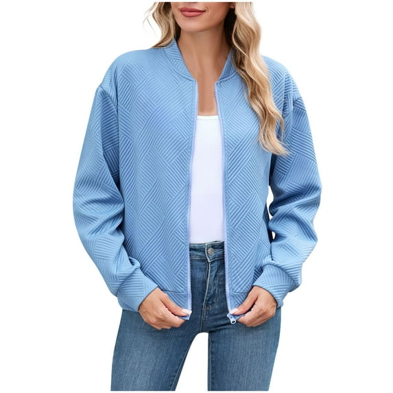 hotojiny Zip up Jackets for Women Trendy Textured Lightweight Jacket Casual Long Sleeve Coat Outerwear Fall Fashion Outfit
