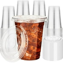 Hotpack 16 oz Clear Plastic Cups with Straw-Slot Lids, 200 Pack, Disposable Drink Cups for Iced Coffee, Beverages, Desserts and More