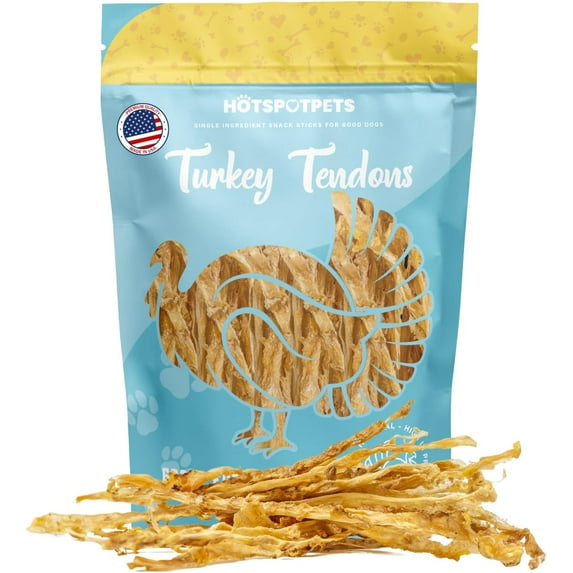 hotspot pets Turkey Tendons for Dogs, All Narural Made in The USA Turkey Tendons Dog Chews - Single Ingredient Rawhide Alternative Dog Treats for Small & Medium Breeds