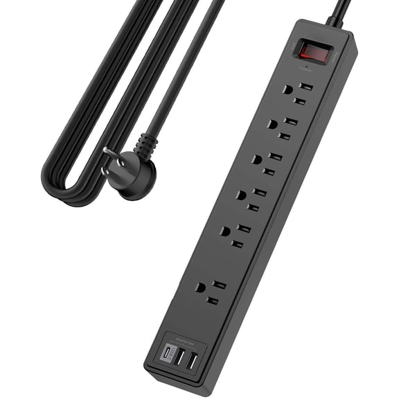 A house of tools 15Ft Power Strip Surge Protector Extension Cord with 6 AC Outlets and 3 USB Ports for Home, Office, Dorm Essentials, 1680 Joules, ETL Listed, Black