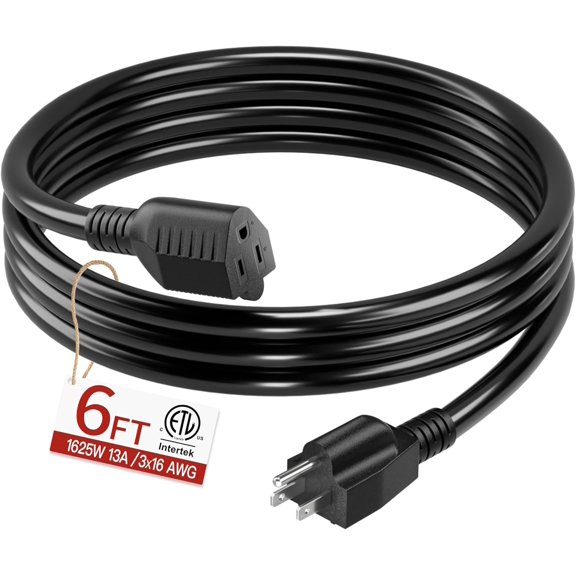 A house of tools 16/3 Short Extension Cord 6 FT, Black Extension Cord Flexible & Durable, Indoor 3 Prong Power Cable, Suitable for Home and Office, 13 Amp 1625 Watt 125VAC 16AWG, ETL Listed