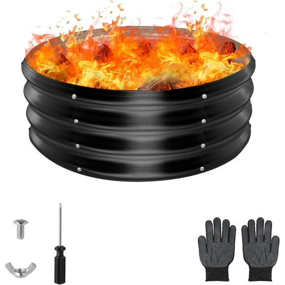 A house of tools 24 Inch Round Galvanized Fire Pit Ring, Round Galvanized Fire Ring, 2 Feet Diameter Round fire Pit, Outdoor fire Pit for Backyard, Camping, Bonfire, Black
