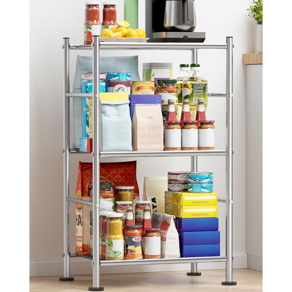 A house of tools 3 Tier Shelf Organizer, Sturdy Metal Shelving with Adjustable Leveling Feet, Space-Saving Shelves Organizer for Pantry, Laundry, Kitchen (18" x 12" x 30", Silver)