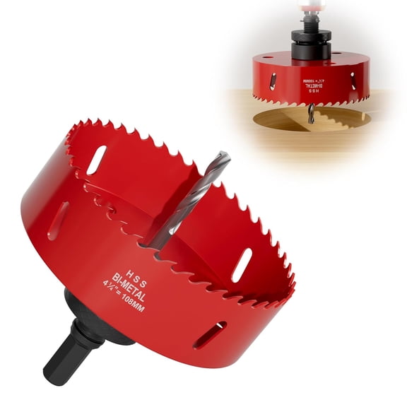 A house of tools 4-1/4" (108mm) Bi-Metal M42 High Speed Steel Hole Saw | with Pilot Drill Bit, Smooth Cutting Edge for PVC, Drywall, Wood, Plastic, Gypsum Board, Rubber, Thin Metal