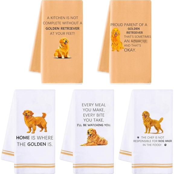 A house of tools 5Pcs Kitchen Dish Towels - Golden Retriever Kitchen Dishcloths Cute Dog Themed Absorbent Cleaning Dishcloth Bar Hilarious Hand Towels Gift for Women Mom Hostess Housewarming