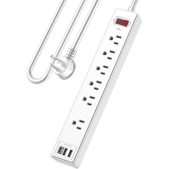 RFGUB A house of tools 6 Ft Power Strip Surge Protector Extension Cord with 6 AC Outlets and 3 USB Ports for Home, Office, Dorm Essentials, 1680 Joules, ETL Listed, White