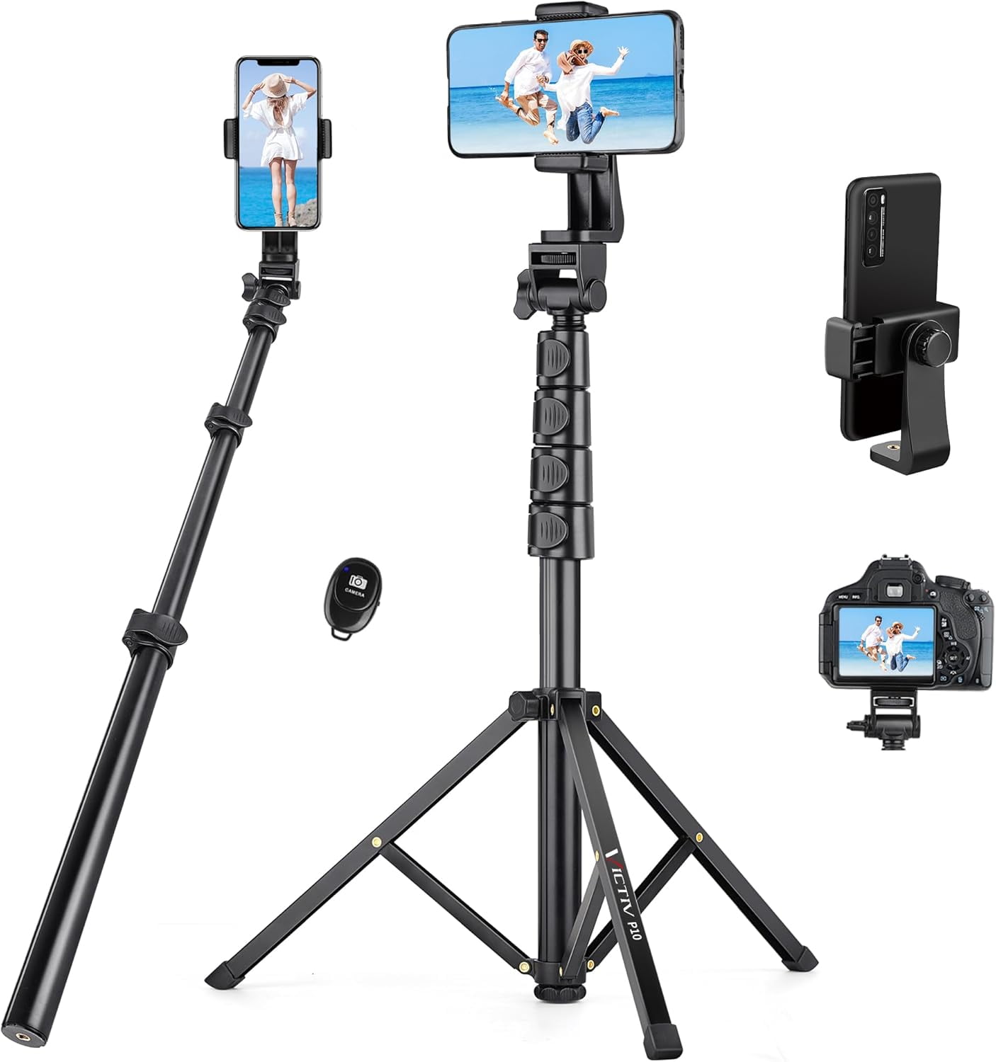 A house of tools 70" Phone Tripod with Remote & Holder, Portable Cell Phone Stand, Selfie Stick for Video Recording, Compatible with iPhone 14/13 Pro Max/Android/Camera