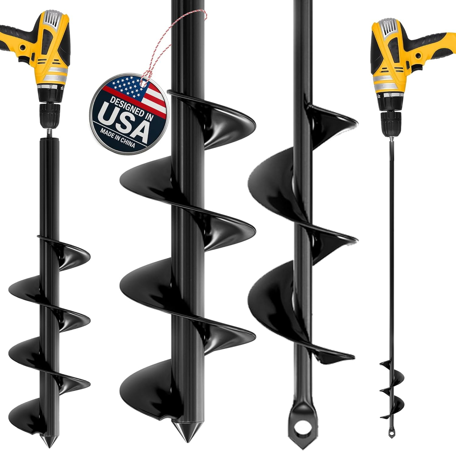 A house of tools Auger Drill Bit for Planting 2 Pack 1.6 x 16 Inch & 3.5 x 16 Inch Set – Garden Spiral Hole and Bulb Planter Tool for Umbrella Holes - Compatible with 3/8 Inch Hex Drive