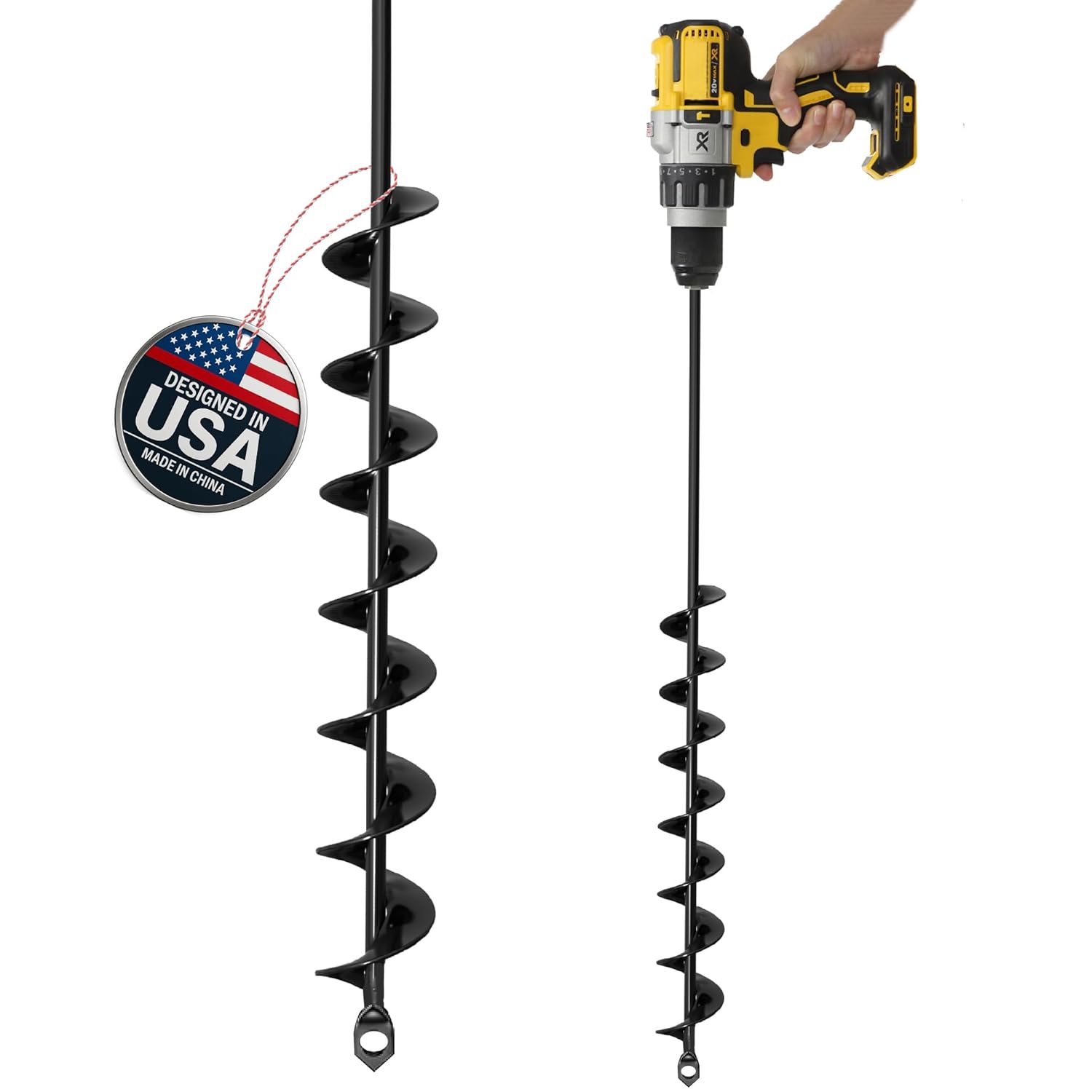 A house of tools Auger Drill Bit for Planting – 2 x 32 Inch -No Squat Garden Spiral Hole and Bulb Planter Tool for Umbrella Holes - Compatible with 3/8 Inch Hex Drive