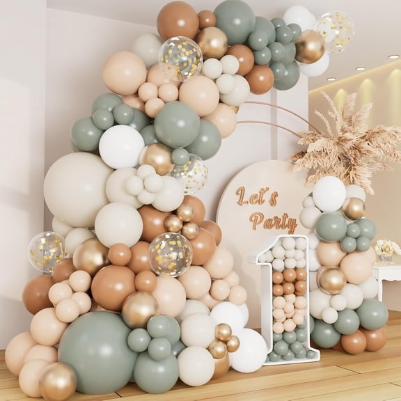 A house of tools Dusty Green Nude Balloon Garland Arch Kit, Cream White Sand Sage Green Brown Gold Confetti Balloons for Baby Shower Wedding Birthday Gender Reveal Gender Reveal Party Decorations