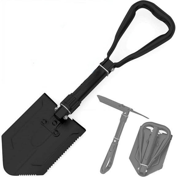 A house of tools Folding Survival Shovel w/Pick - Heavy Duty Carbon Steel Military Style Entrenching Tool for Off Road, Camping, Gardening, Beach, Digging Dirt, Sand, Mud & Snow.