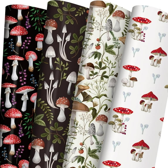 A house of tools Mushroom Wrapping Paper for Kids Adults- Black White Funny Plant Gift Packaging for Spring Easter Holiday - 20 x 29 Inches, 8 Folded Sheets, Easy to Store…