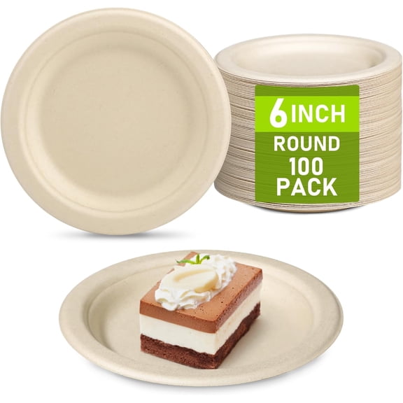 RFGUBA house of tools Small Paper Plates, 100 Pack Paper Plates 6 inch, 100% Compostable Plates Eco Friendly Disposable Plates, Small Dessert Plates, Brown