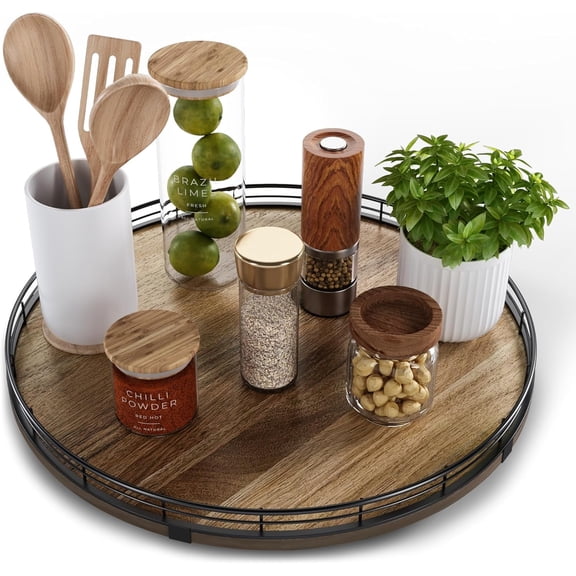 A house of tools16 Lazy Susan Turntable Organizer for Table Top, Farmhouse Large Round Lazy Susan for Cabinet Kitchen Centerpieces Dining Table, for Condiments Charcuterie, Bathroom Vanity Tray Decor