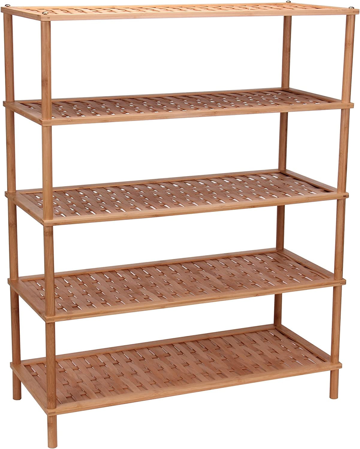 Lightweight Bamboo 5-Tier Shoe Rack with Basket Weave Shelves