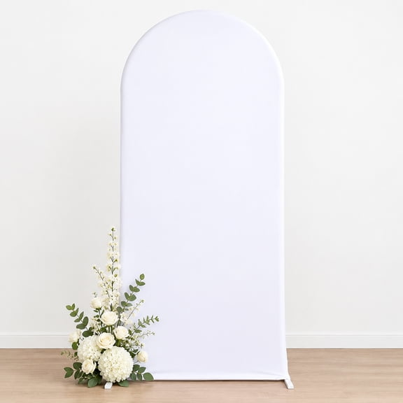 Wedding Arch Cover 6ft x 2.6ft, White Fitted Matte Spandex Round Top Backdrop Stand Cover for Wedding Party Baby Shower Decor, Machine Washable