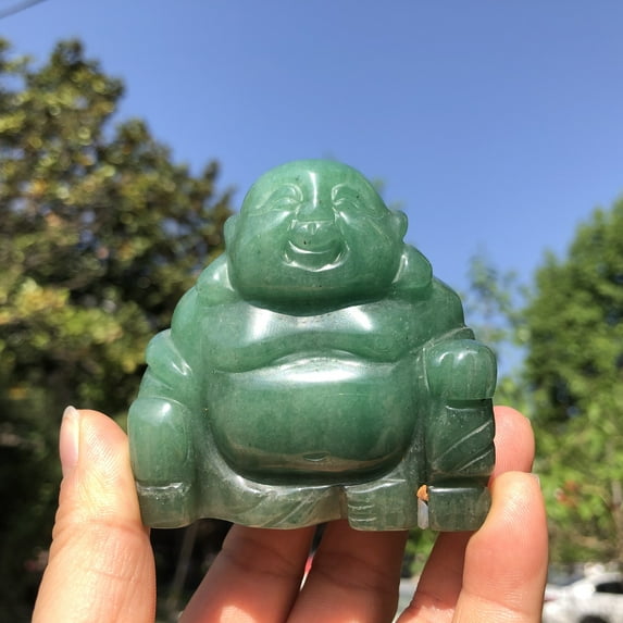 hp106 Nephrite Carved green Jade wealth Laughing buddha Sculpture Natural Crystal maitrya buddha Art buddha Figurine Ornament home decor
