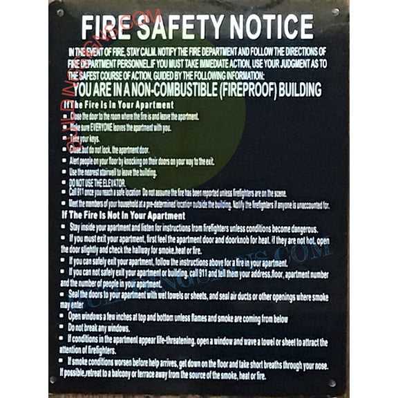 hpd Fire Safety Notice: FIRE PROOF BUILDING FOR LOBBY ( BLACK, 8.5x11 INCH ALUMINIUM)- BLACK ROCK LINE(ref062022)