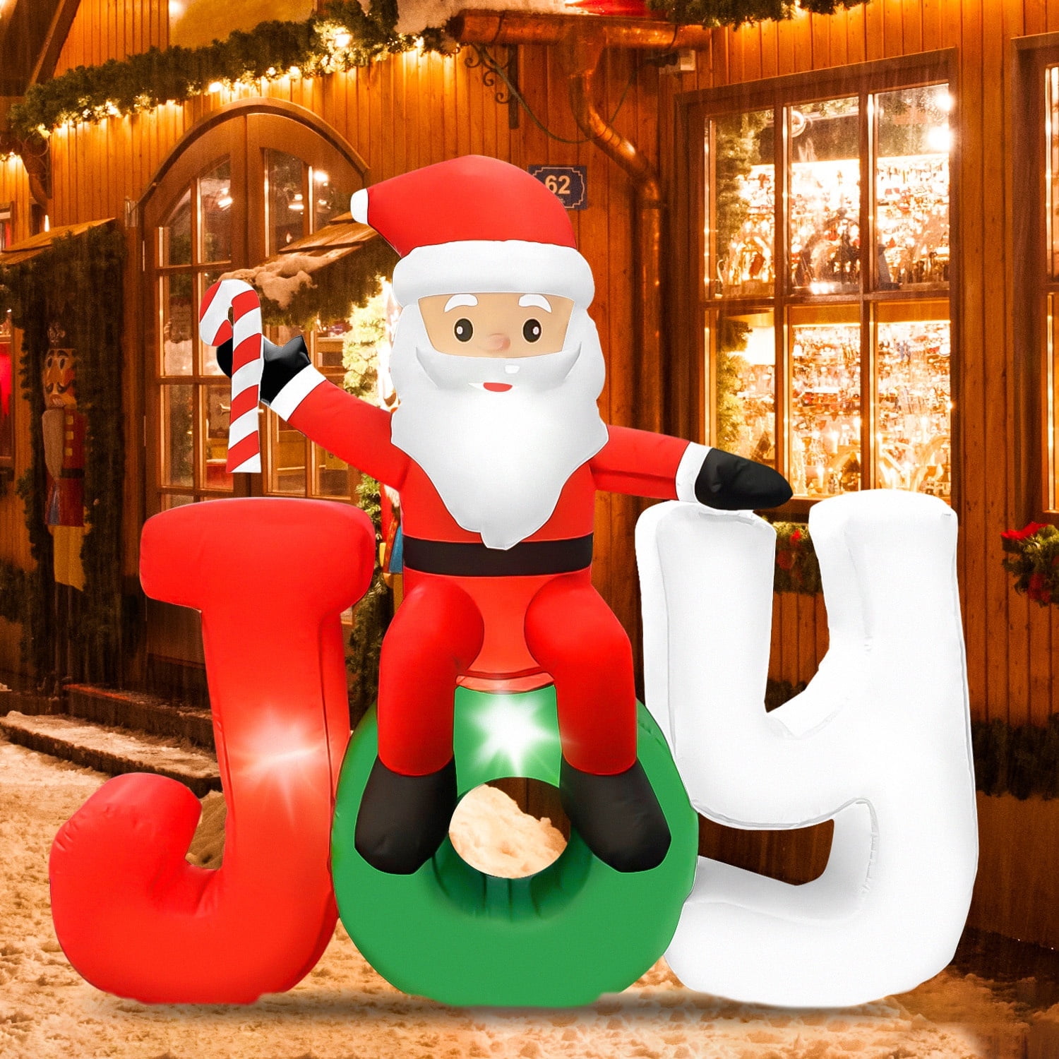 GVDV 7ft Long Christmas Inflatables, Santa Claus Xmas Blow-up with LED Lights, Christmas Decorations Outdoor