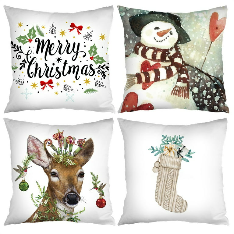 Herrnalise Christmas Pillow Covers 18x18 inches for Christmas Decorations  Santa Claus Christmas Tree Snowman Pink Bow Christmas Pillows Throw Pillow  Covers Christmas Farmhouse Decor 