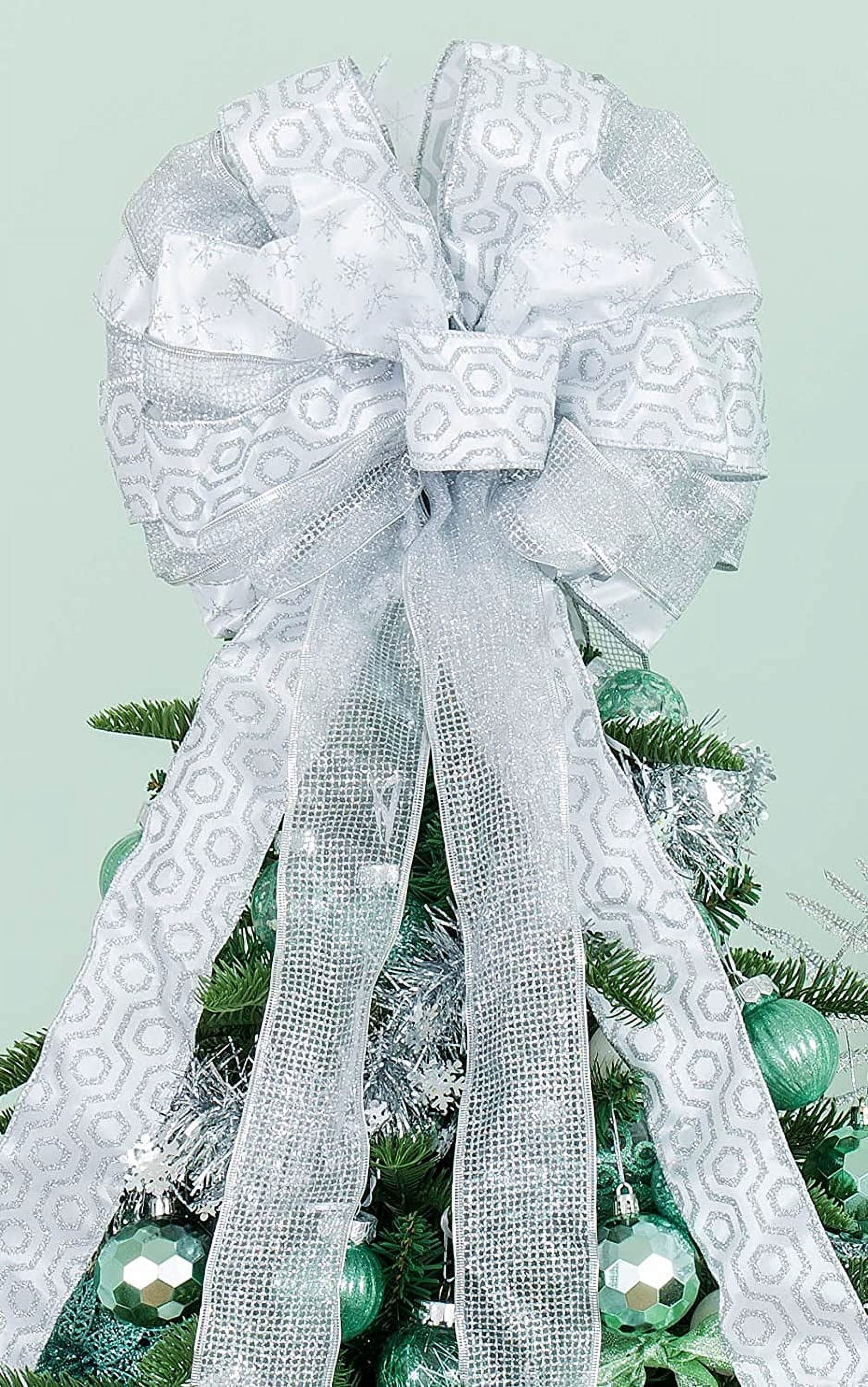 hristmas Tree Topper Bow, 53x13 Inches Large Christmas Bow with Glitter