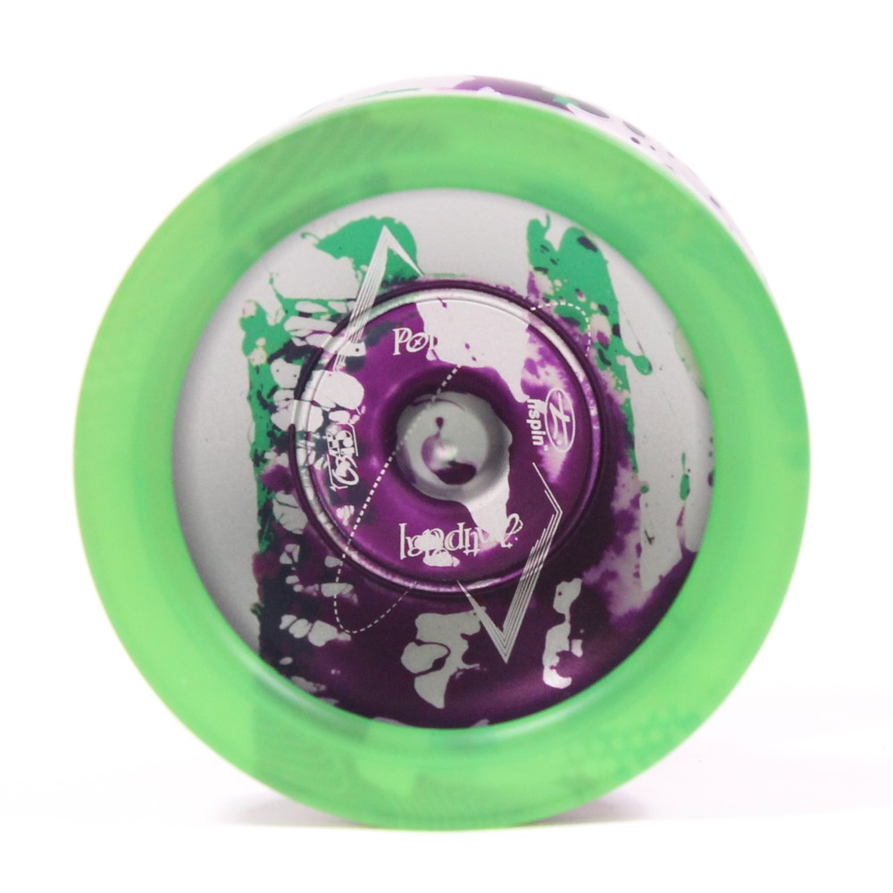 hspin x C3yoyodesign Antipodal Point Yo-Yo - 7075 Aluminum YoYo with PC Rings (Matte Silver Purple Splash w/Green Rings)