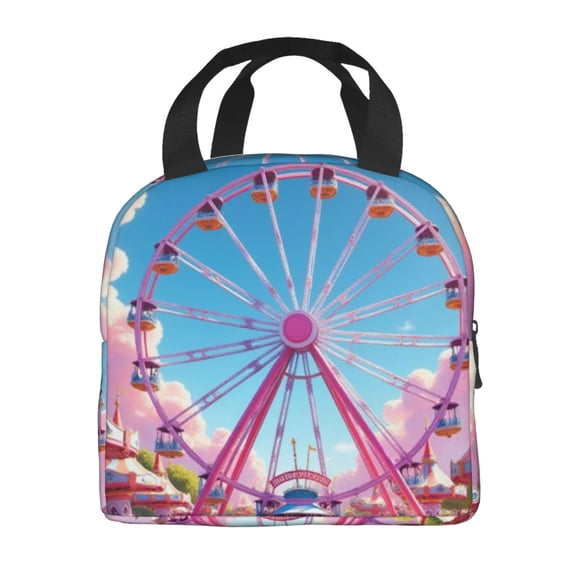 Portable Lunch Bag Insulated Anime Carnival Ride With Ferris Wheel And Pink Clouds Lunch Box Reusable Tote Bag Unisex for Work, Travel, Picnic, Office, Camping, Hiking, Picnic, Beach
