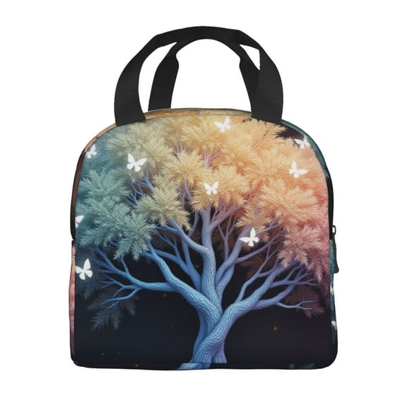 Portable Lunch Bag Insulated A Tree With White Butterflies Flying Around It Lunch Box Reusable Tote Bag Unisex for Work, Travel, Picnic, Office, Camping, Hiking, Picnic, Beach