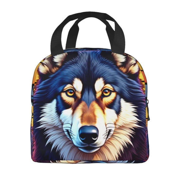 Portable Lunch Bag Insulated Stained Glass Wolf Portrait Poster Lunch Box Reusable Tote Bag Unisex for Work, Travel, Picnic, Office, Camping, Hiking, Picnic, Beach