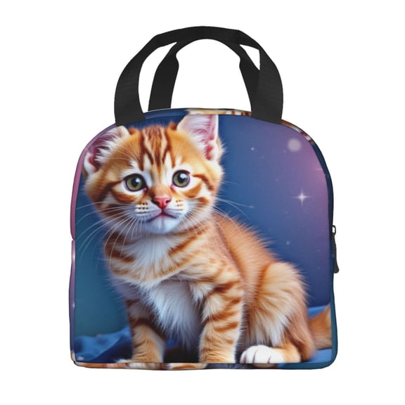 Portable Lunch Bag Insulated Cat With Starry Lunch Box Reusable Tote Bag Unisex for Work, Travel, Picnic, Office, Camping, Hiking, Picnic, Beach