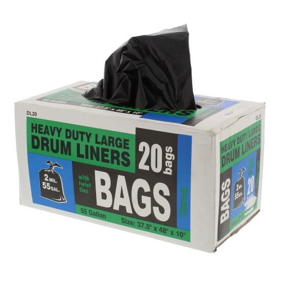 55 Gal. Heavy-Duty Drum Liner Trash Bags with Twist Ties (20-Count) (D)