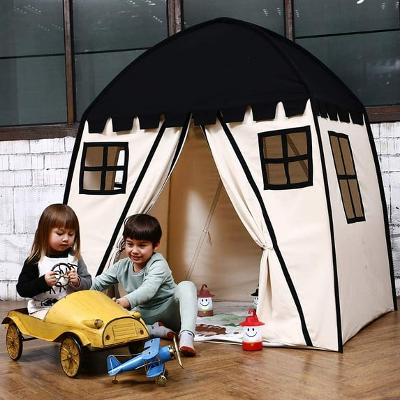 Love Tree Large Kids Teepee Tent Portable Children Play Tent for Boys Indoor Outdoor Use Fort with Carrying Case Black