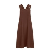 huaai dresses for women 2023 womens knee high -bib jumper dress skirt,hand woven cotton dress plus size dress brown xl