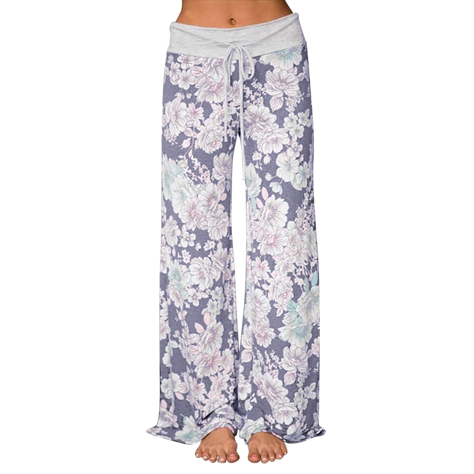 Women's Floral Print Palazzo Pajama Pants - Comfy Drawstring Lounge Pants, Wide Leg & High Waist