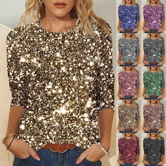 huaimei 3/4 Length Sleeve Womens Tops Summer Three Quarter Shirts Dressy Casual Printed Tunic Tops Women Blouses