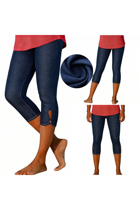 Capris Jeans for Women Plus Size Elastic Waist Skinny Pull-On Denim Capris Pants Casual Summer Cropped Pant with Pockets