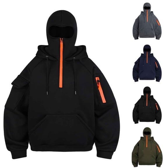 huaimei Hooded Sweatshirt Women'S Winter Daily Solid Color Headband with Face Mask Loose Long Sleeve Shirt with Pockets