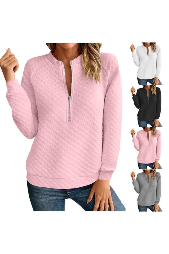 Women'S Casual Stand-Up Collar Long-Sleeve Pullover Tops Zipper Nylon Spandex Top for Women