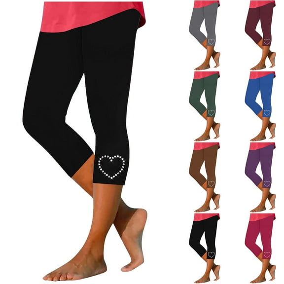huaimei Womens Capri Leggings High Waisted Yoga Capri Pants With Rhinestone Trim Summer Casual Beach Pant Running Cropped Trousers