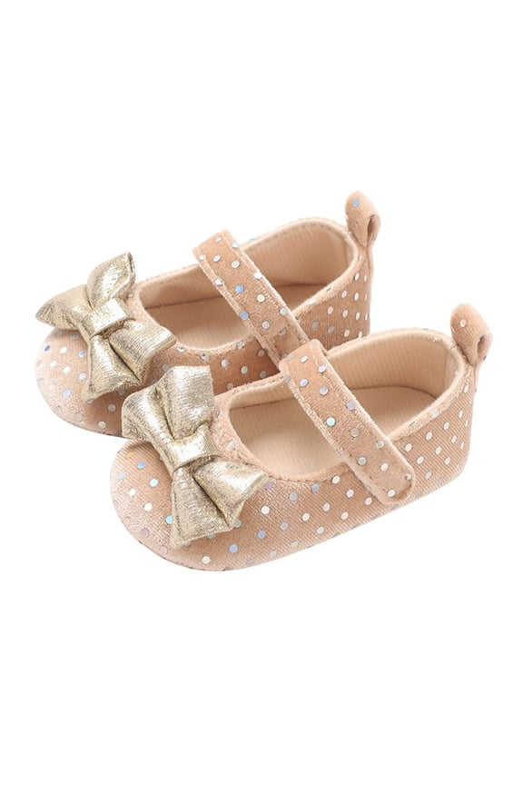 Baby Girls Glitter First-Walkers Closed Toe Soft-Soled Shoes Cute Bow Princess Shoes Non-Slip Lightweight Pre-Walkers