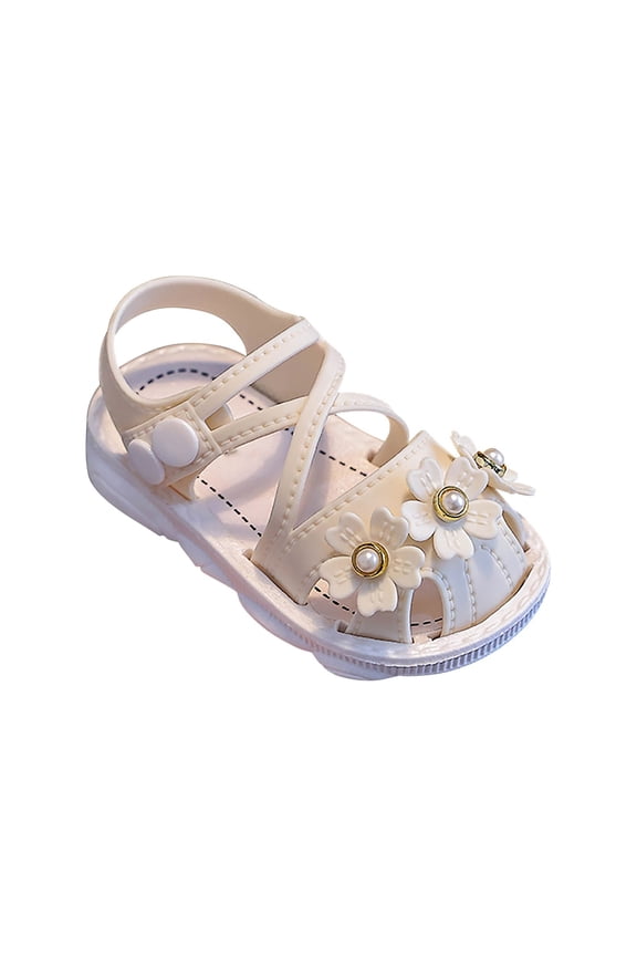 Baby Girls Pearl Flower Sandals Foam Soft Leather Non Slip Water Shoes Toddler Kids Bump Toe Summer Casual Sandals