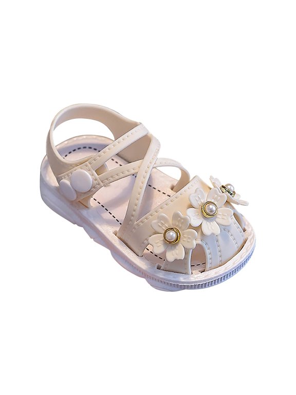 Baby Girls Pearl Flower Sandals Foam Soft Leather Non Slip Water Shoes Toddler Kids Bump Toe Summer Casual Sandals