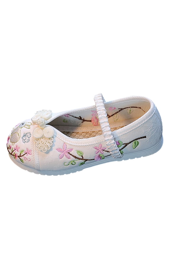 Girl Mary Jane Dance Shoes Chinese Traditional Floral Butterfly Embroidery Shoes Dress Ballet Flat𝐬