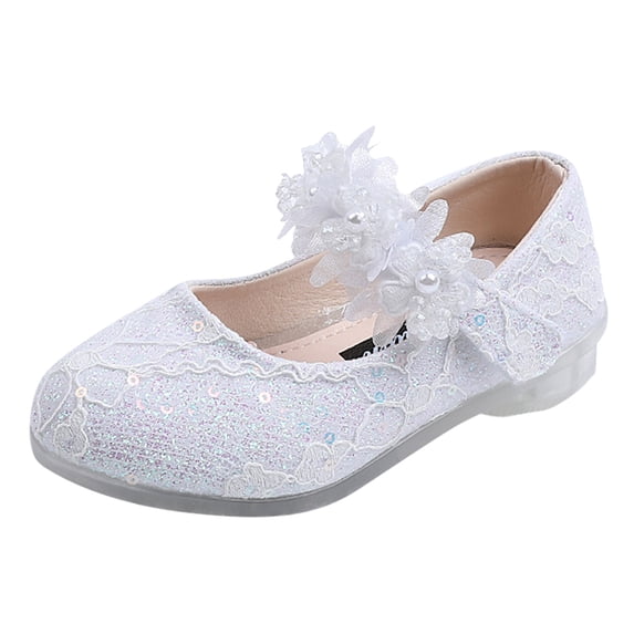 huajiao Girl's Dress Shoes Flower Mary Jane Glitter 𝐋ow Heel Wedding Part𝘆 Shoes for Toddler Prom Footwear