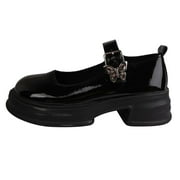 huajiao Girls Chunky Mary Jane Platform Shoes Dress Chunky Heels Leather Loafers for Girl Unifor  P tent Pumps Slip On Shoes